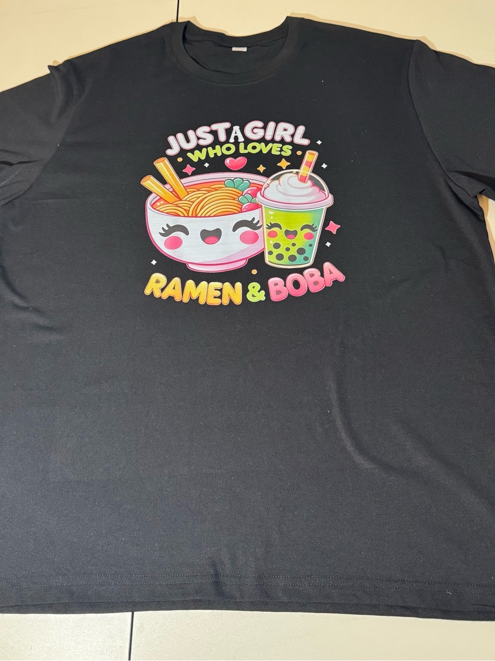 Black Graphic Tee - Ramen & Boba Cute Design